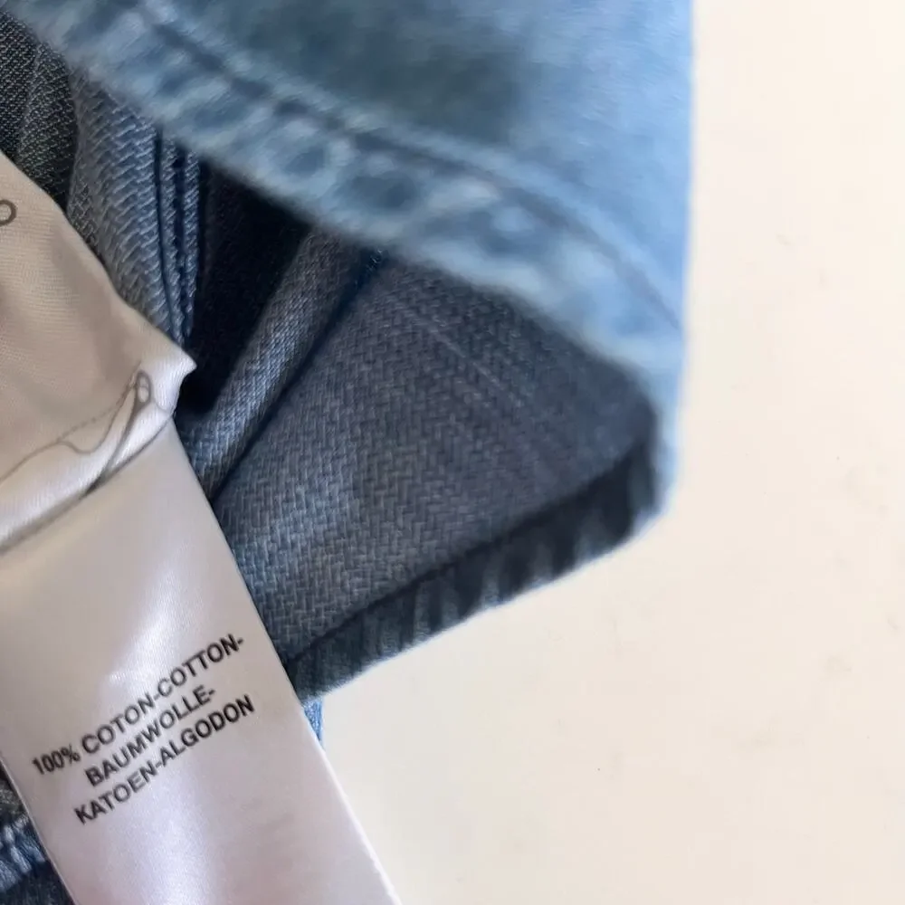 Cyrillus boys blue chambray denim mandarin collar long sleeve button up shirt - Picture 5 of 6